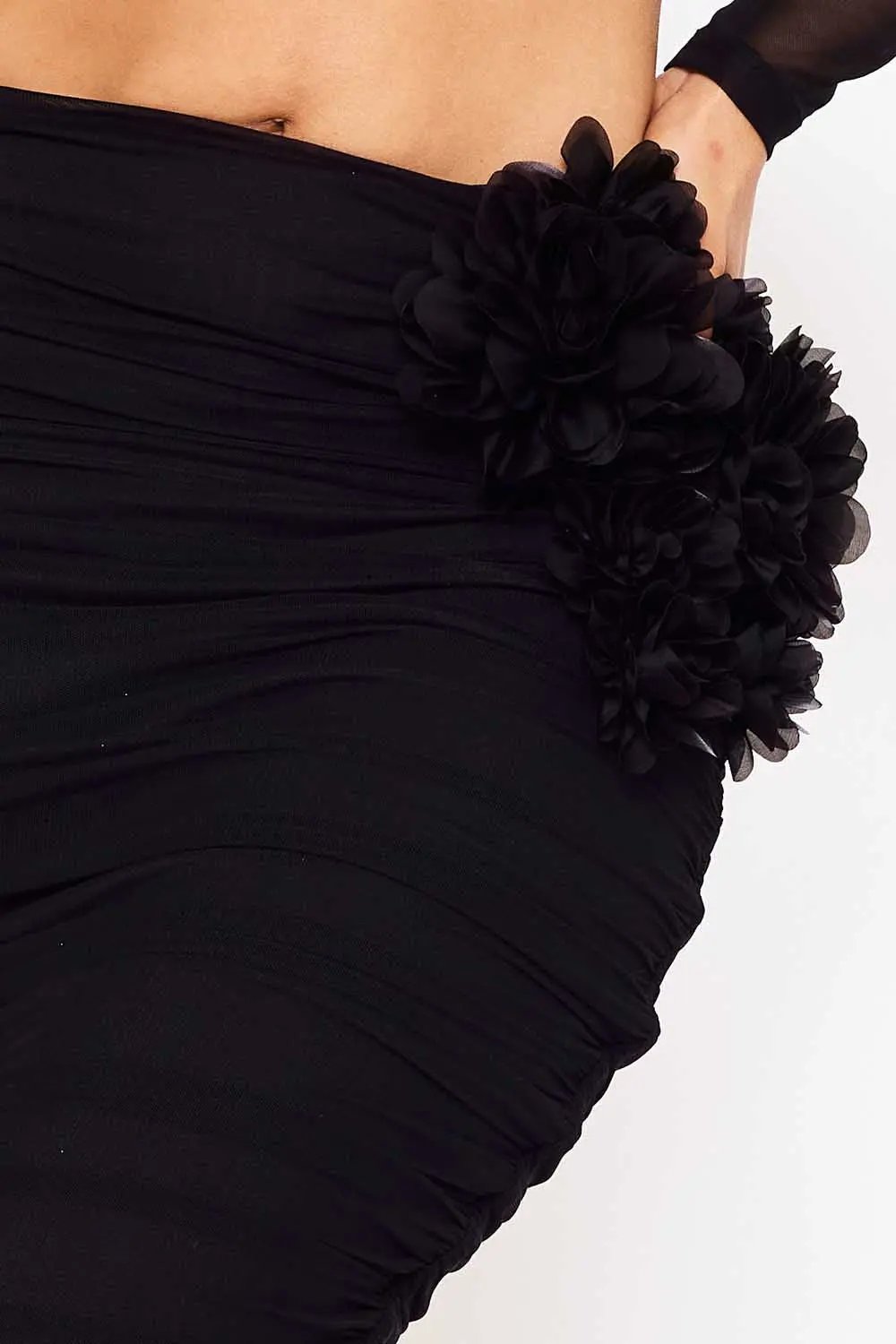 Midi Skirt Set – Pleated Crop Top With Floral Applique Slip-On Skirt BOUTINIE