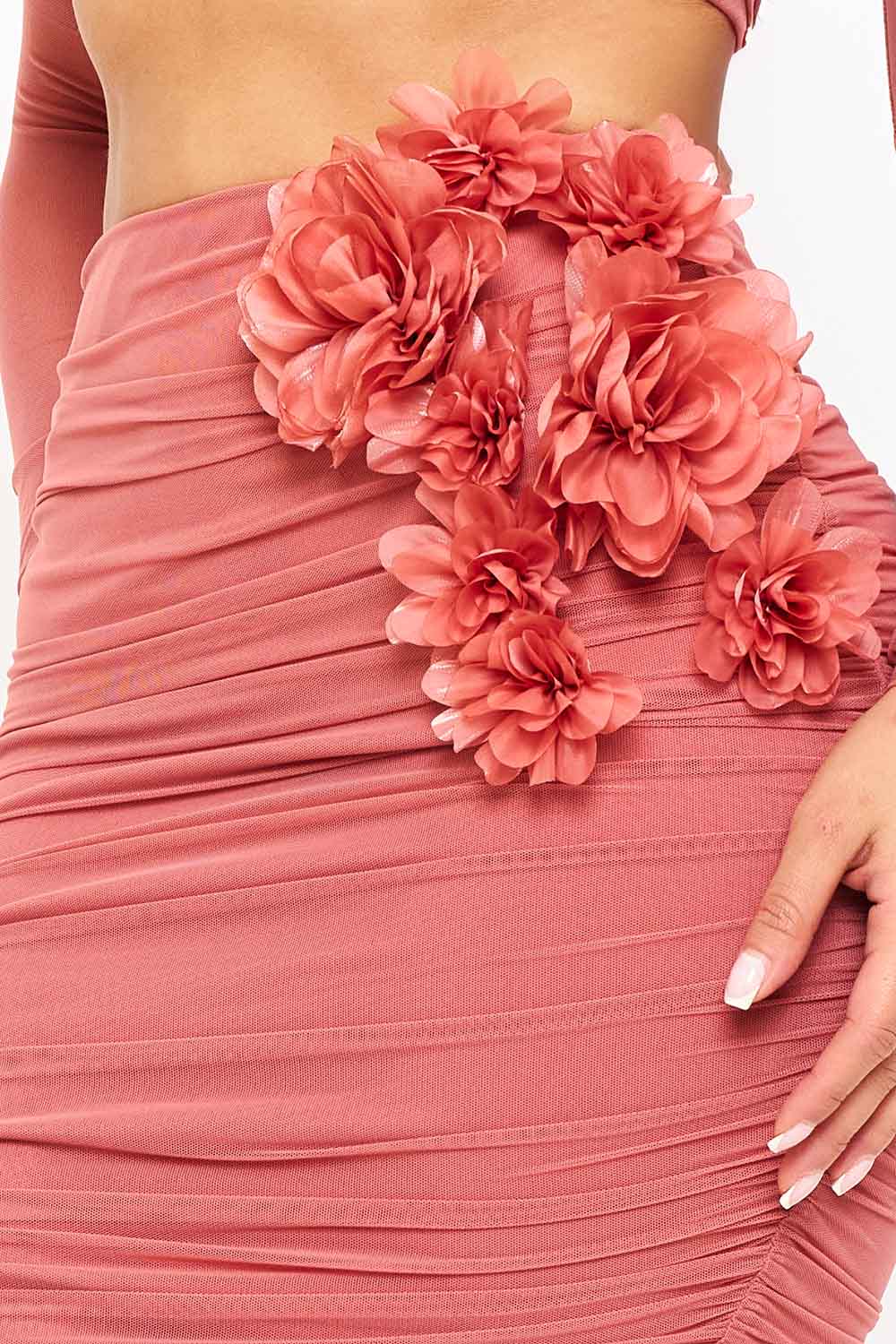 Midi Skirt Set – Pleated Crop Top With Floral Applique Slip-On Skirt BOUTINIE