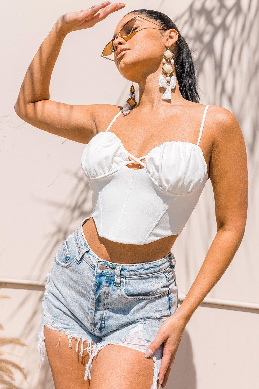 Bustier Crop Top – Ruched Adjustable Spaghetti Strap Zipper Back BOUTINIE