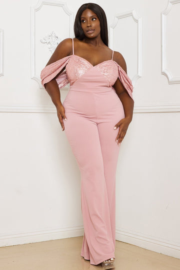 Plus Size Jumpsuit Off Shoulder Sequin Party Wear BOUTINIE