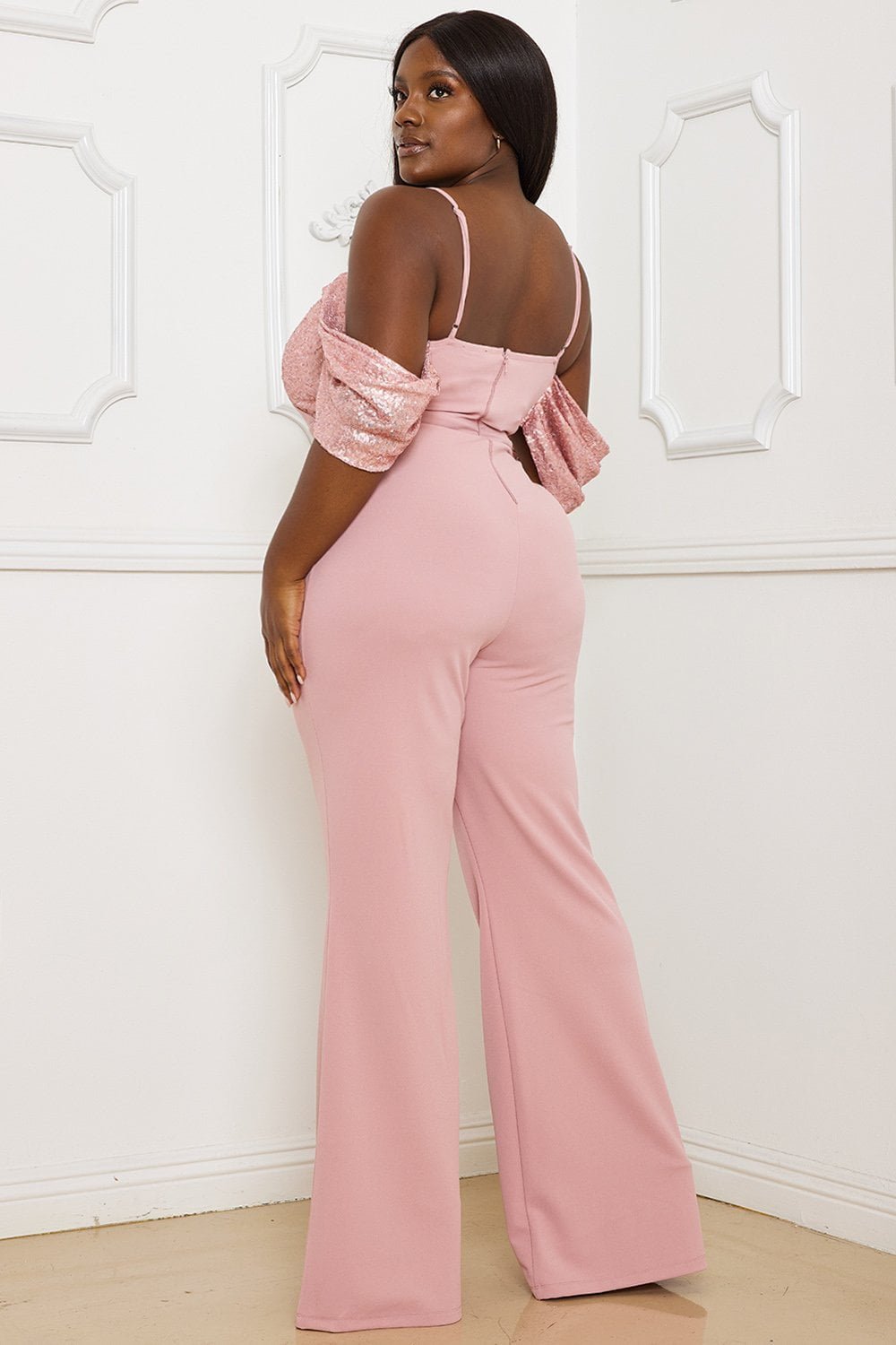 Plus Size Jumpsuit Off Shoulder Sequin Party Wear BOUTINIE