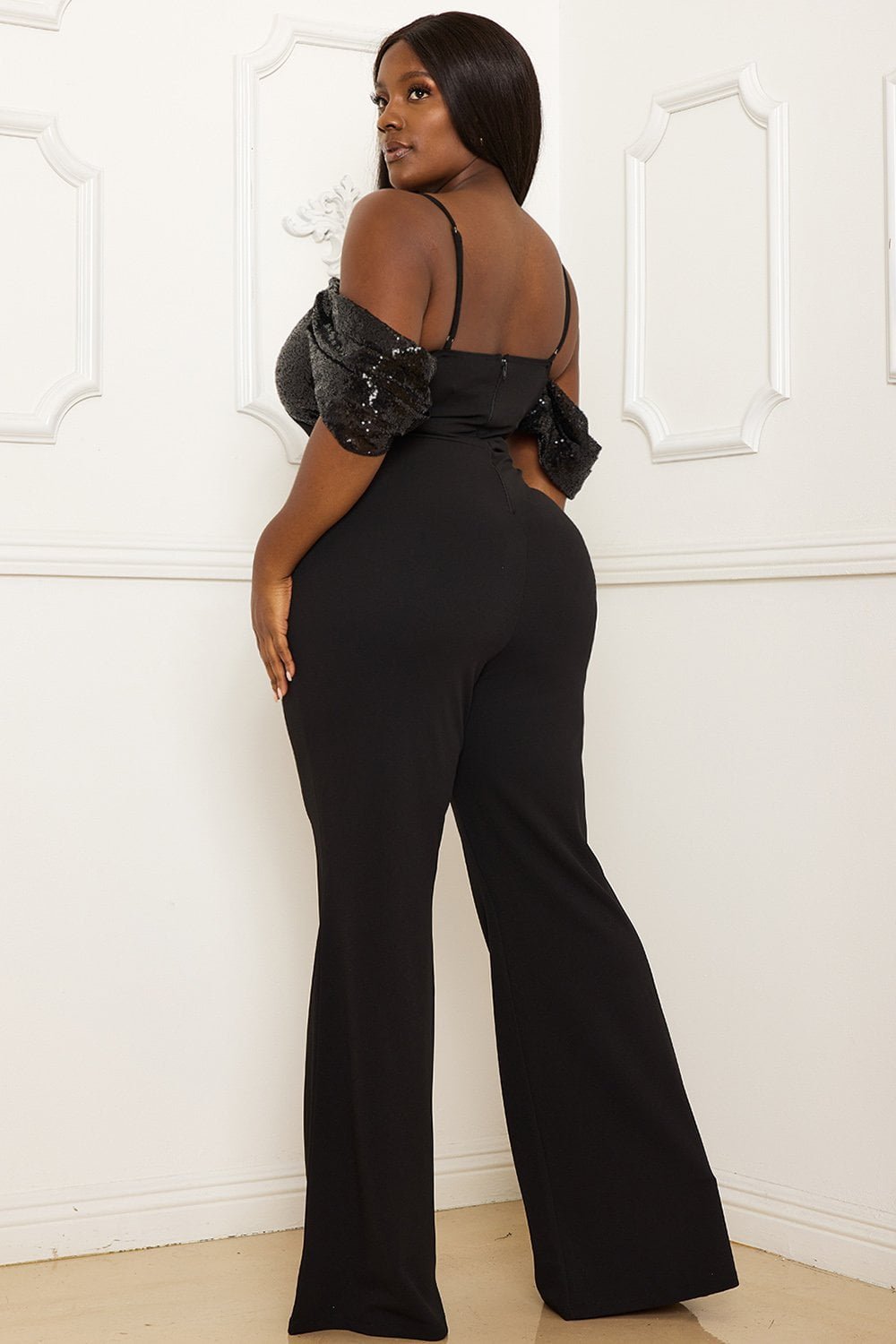 Plus Size Jumpsuit Off Shoulder Sequin Party Wear BOUTINIE