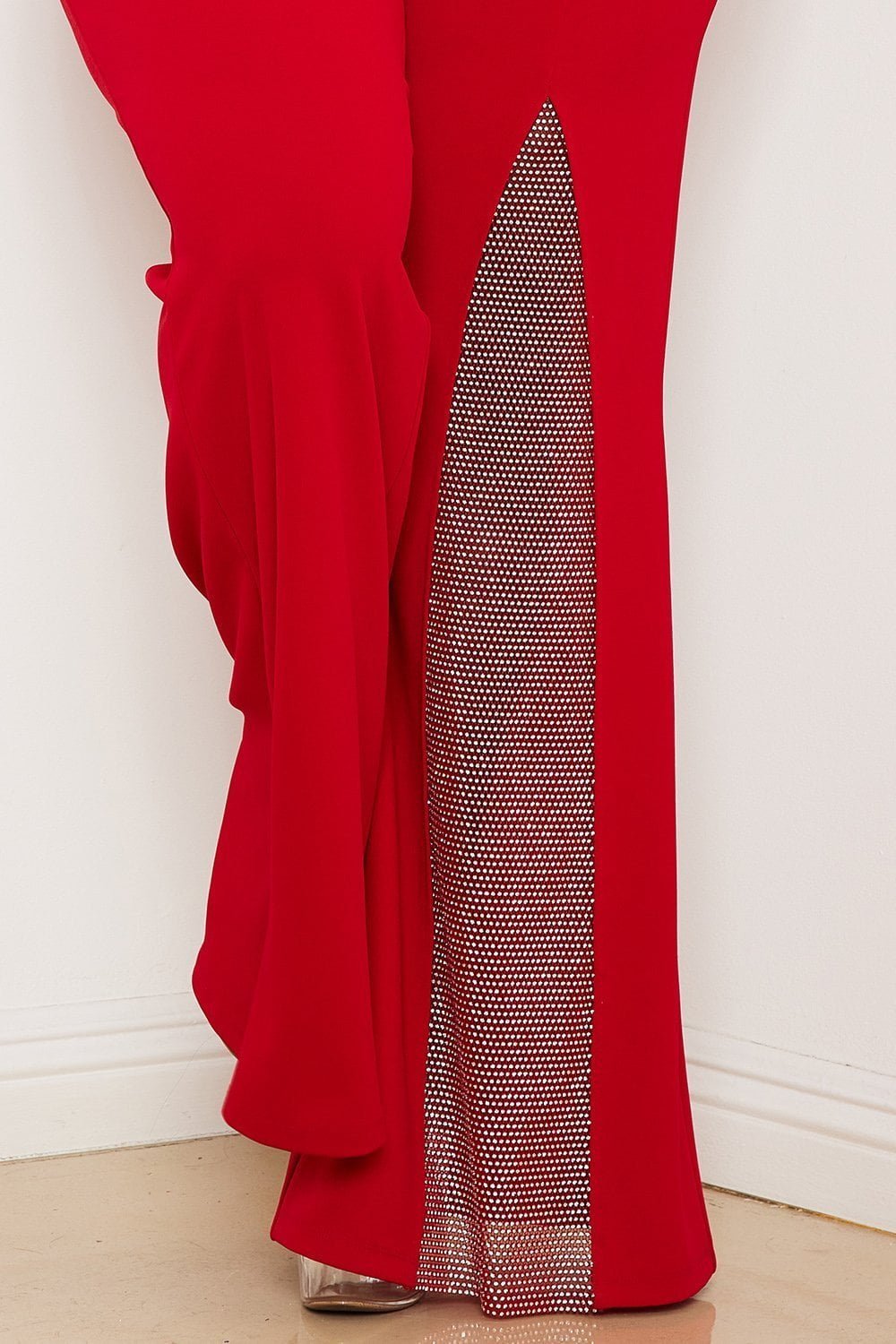 Plus Size Jumpsuit With Pleated Bust Detail & Sweetheart Neckline - Bell Bottom Pants BOUTINIE