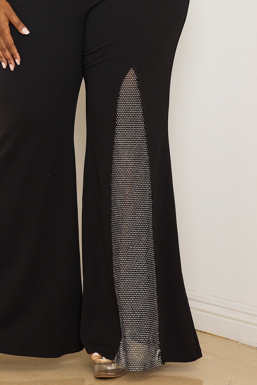 Plus Size Jumpsuit With Pleated Bust Detail & Sweetheart Neckline - Bell Bottom Pants BOUTINIE