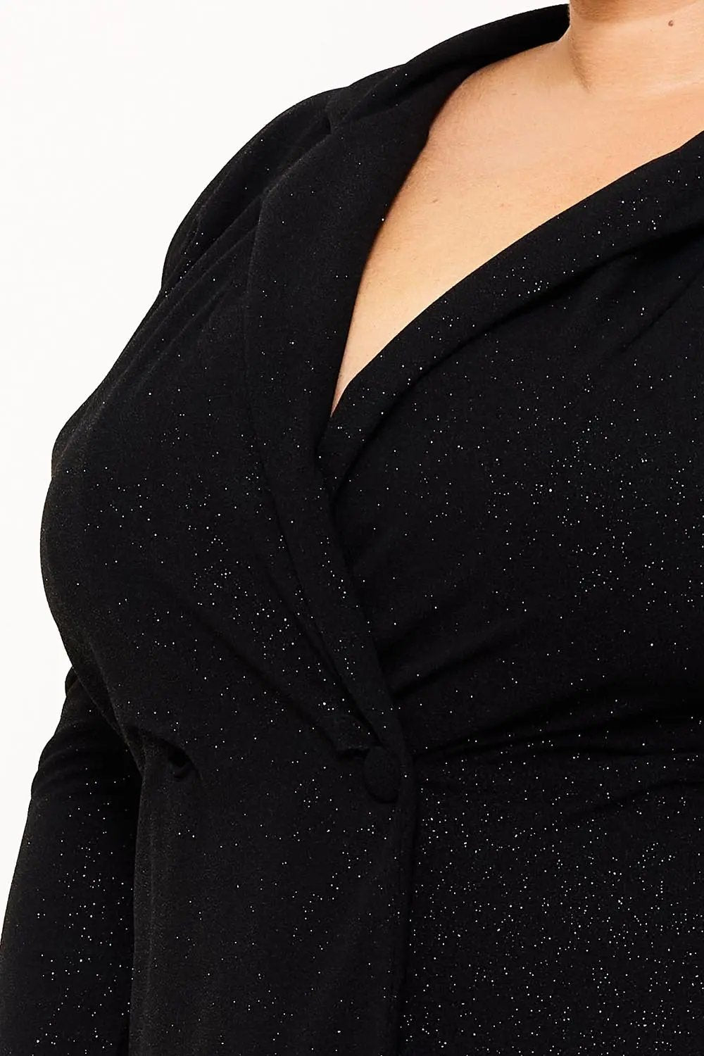 Plus Size Romper - Glittered Button Front Long Sleeve Stretch Fabric BOUTINIE