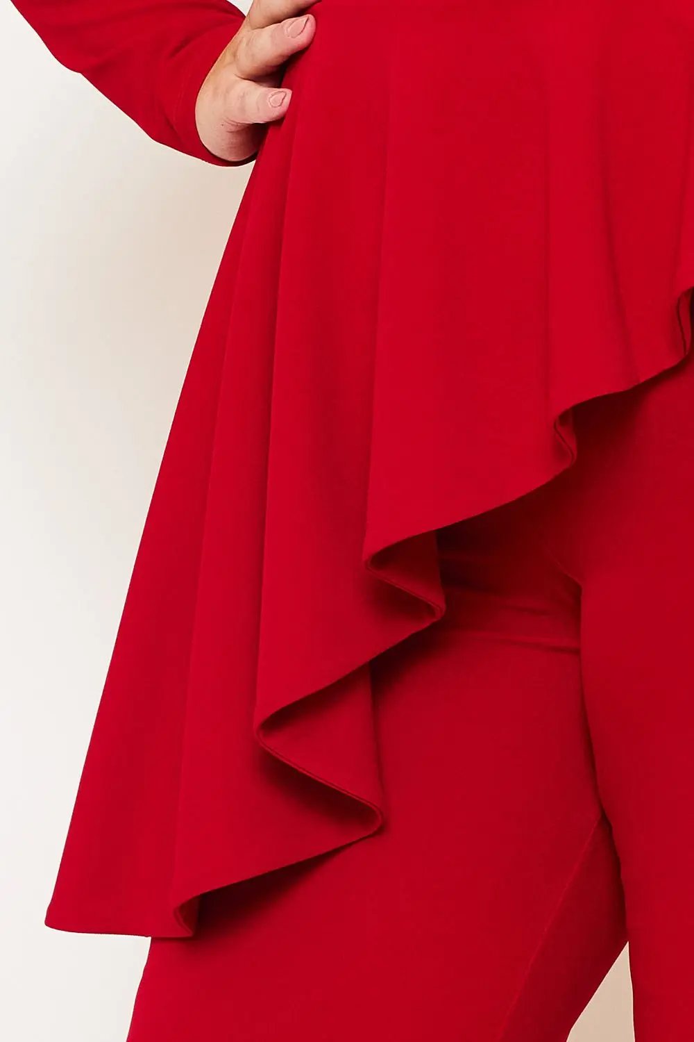 Plus Size Jumpsuit With Peplum Top & Bell Bottom Pants – Square Neck, Long Sleeve BOUTINIE