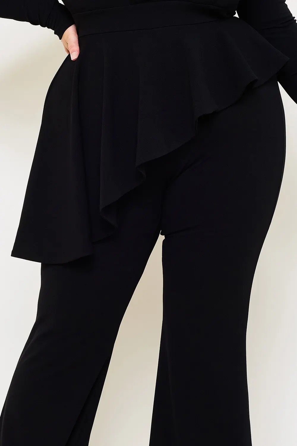 Plus Size Jumpsuit With Peplum Top & Bell Bottom Pants – Square Neck, Long Sleeve BOUTINIE