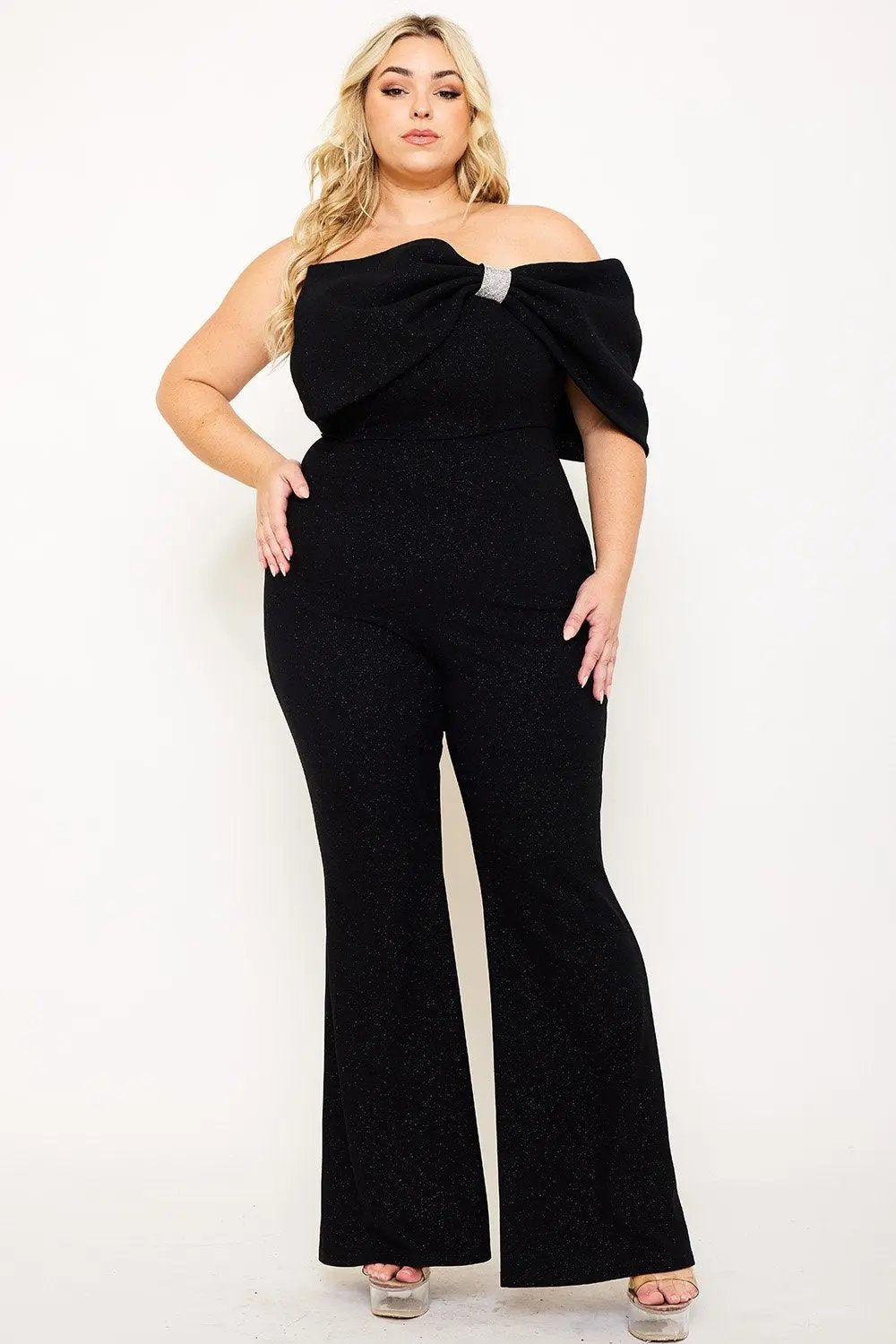 Plus Size Jumpsuit | Asymmetric Tube Top With Large Bow Detail BOUTINIE