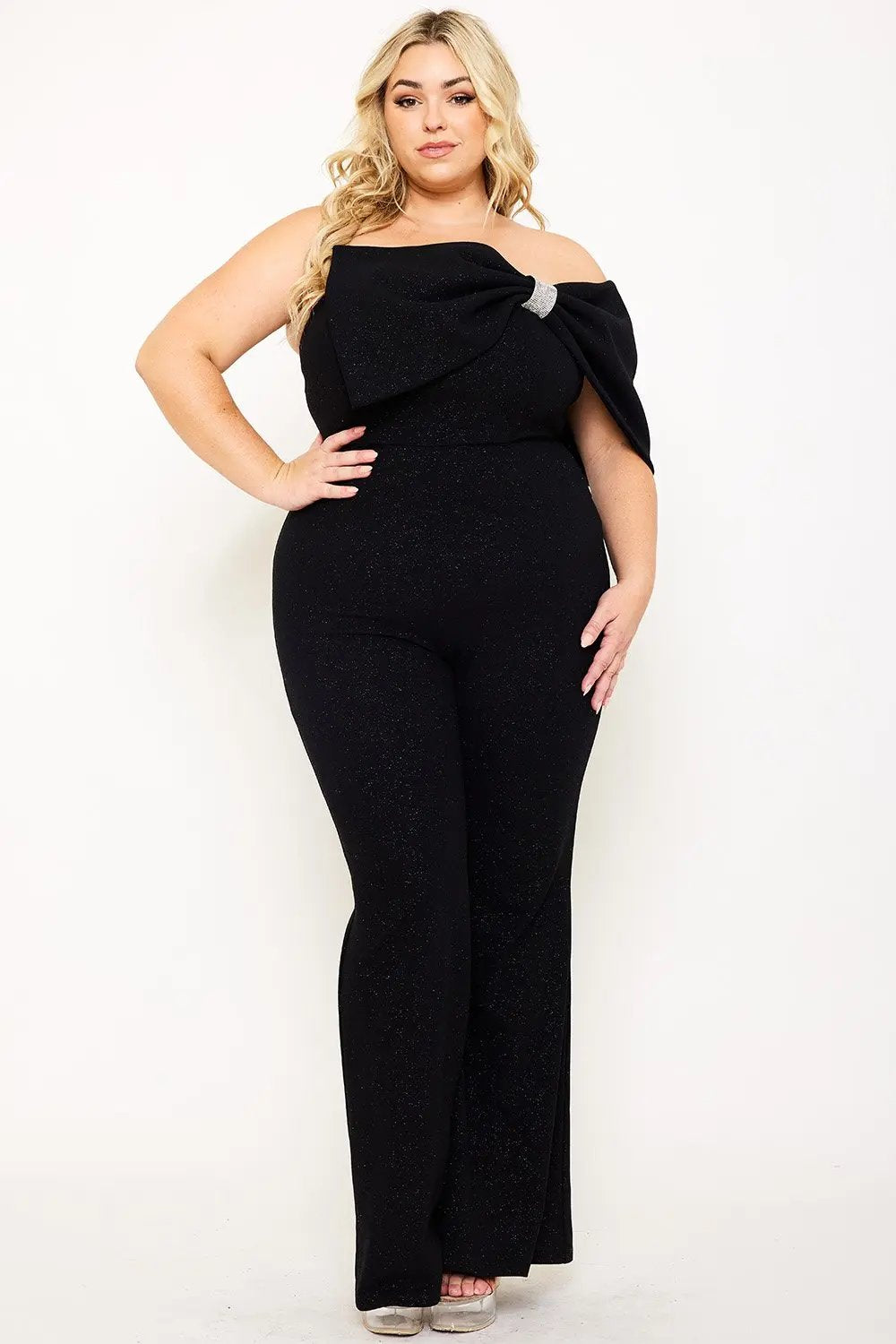 Plus Size Jumpsuit | Asymmetric Tube Top With Large Bow Detail BOUTINIE