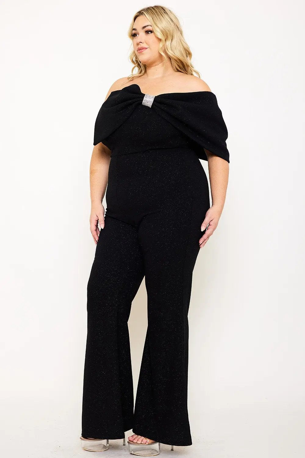 Plus Size Jumpsuit | Asymmetric Tube Top With Large Bow Detail BOUTINIE