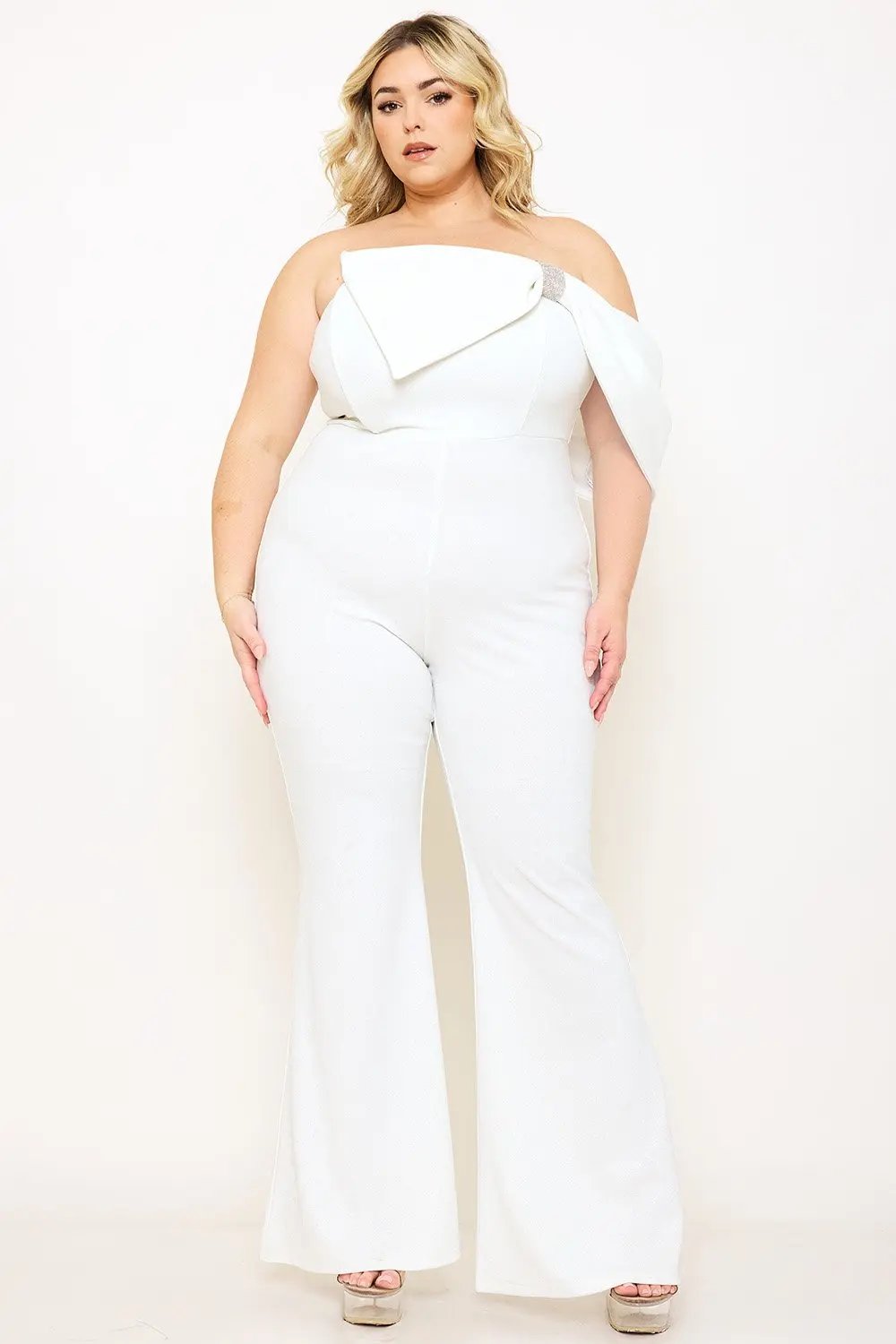 Plus Size Jumpsuit | Asymmetric Tube Top With Large Bow Detail BOUTINIE