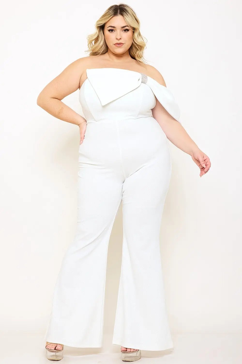 Plus Size Jumpsuit | Asymmetric Tube Top With Large Bow Detail BOUTINIE