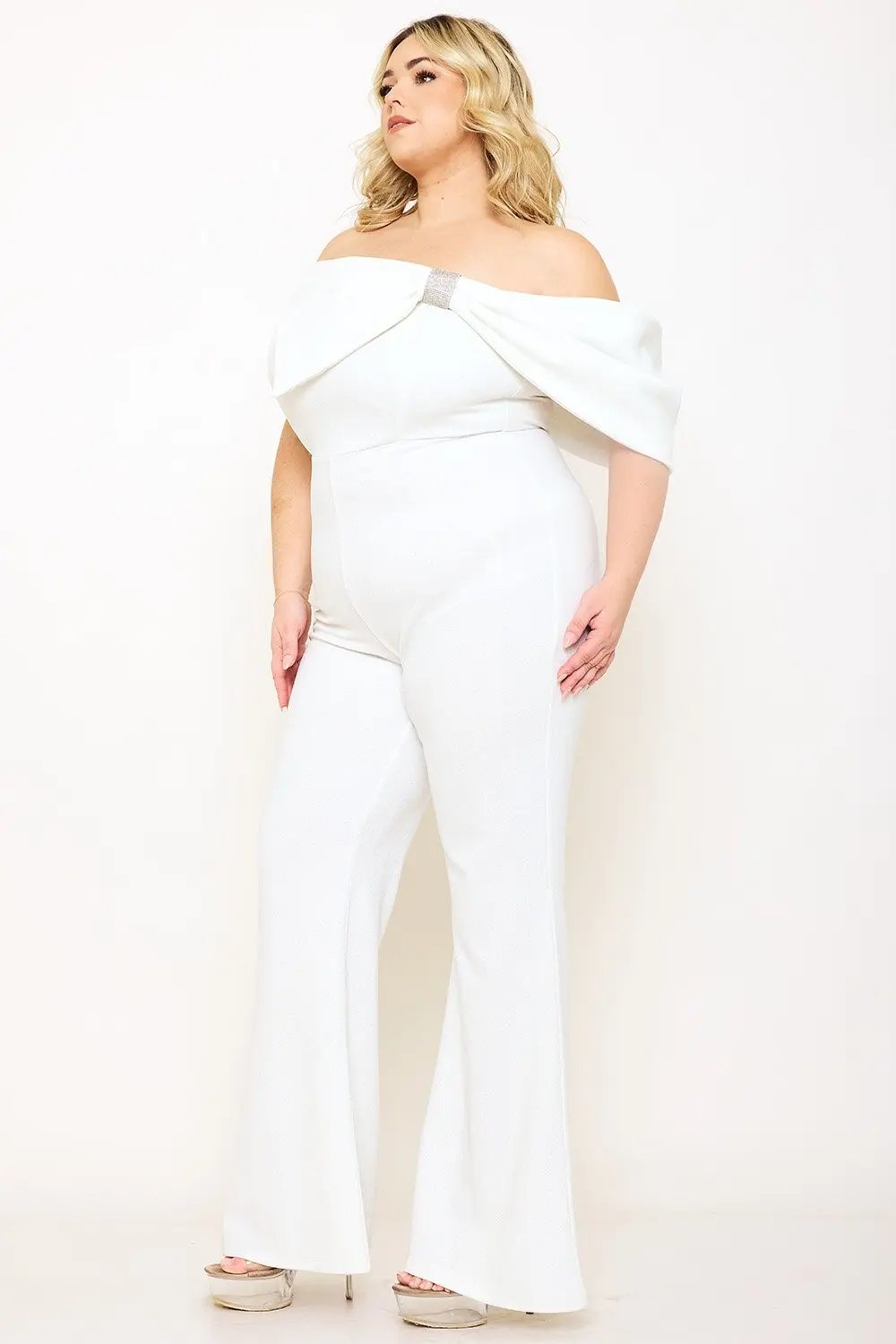 Plus Size Jumpsuit | Asymmetric Tube Top With Large Bow Detail BOUTINIE