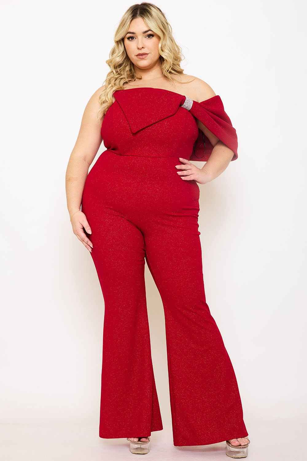 Glitter Techno Crepe Plus Size Jumpsuit