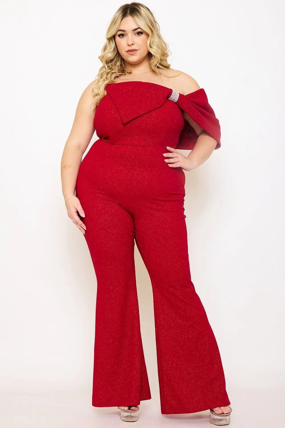 Plus Size Jumpsuit | Asymmetric Tube Top With Large Bow Detail BOUTINIE