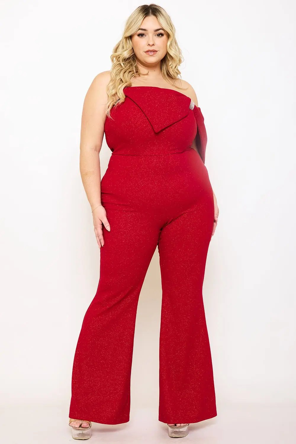 Plus Size Jumpsuit | Asymmetric Tube Top With Large Bow Detail BOUTINIE