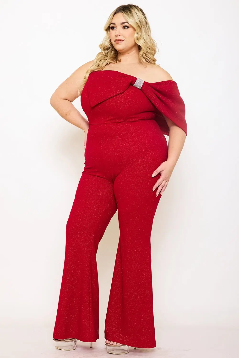 Plus Size Jumpsuit | Asymmetric Tube Top With Large Bow Detail BOUTINIE