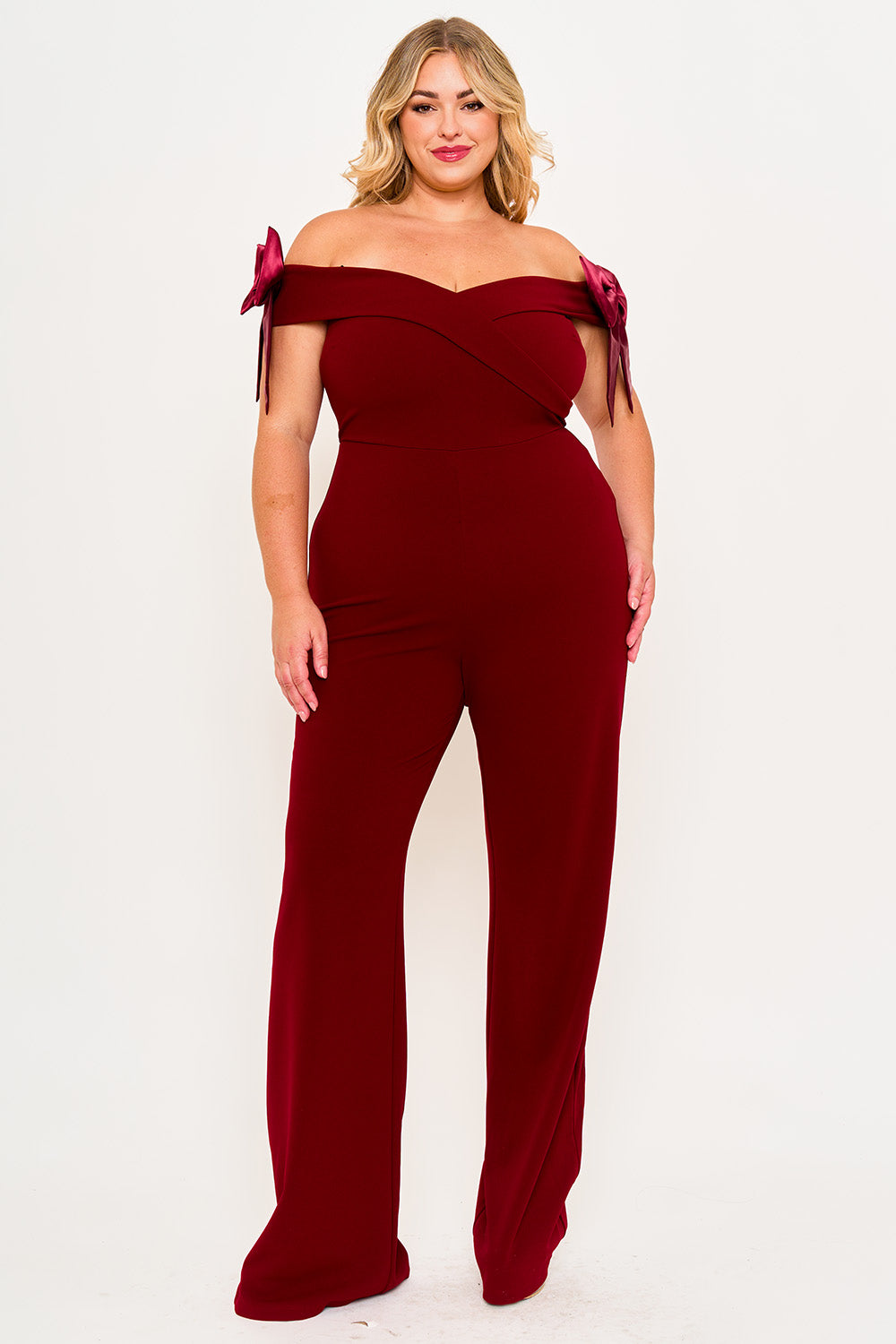 Ixb2517jp - Bow Off The Shoulder Plus Size Jumpsuit Symphony USA Wholesale