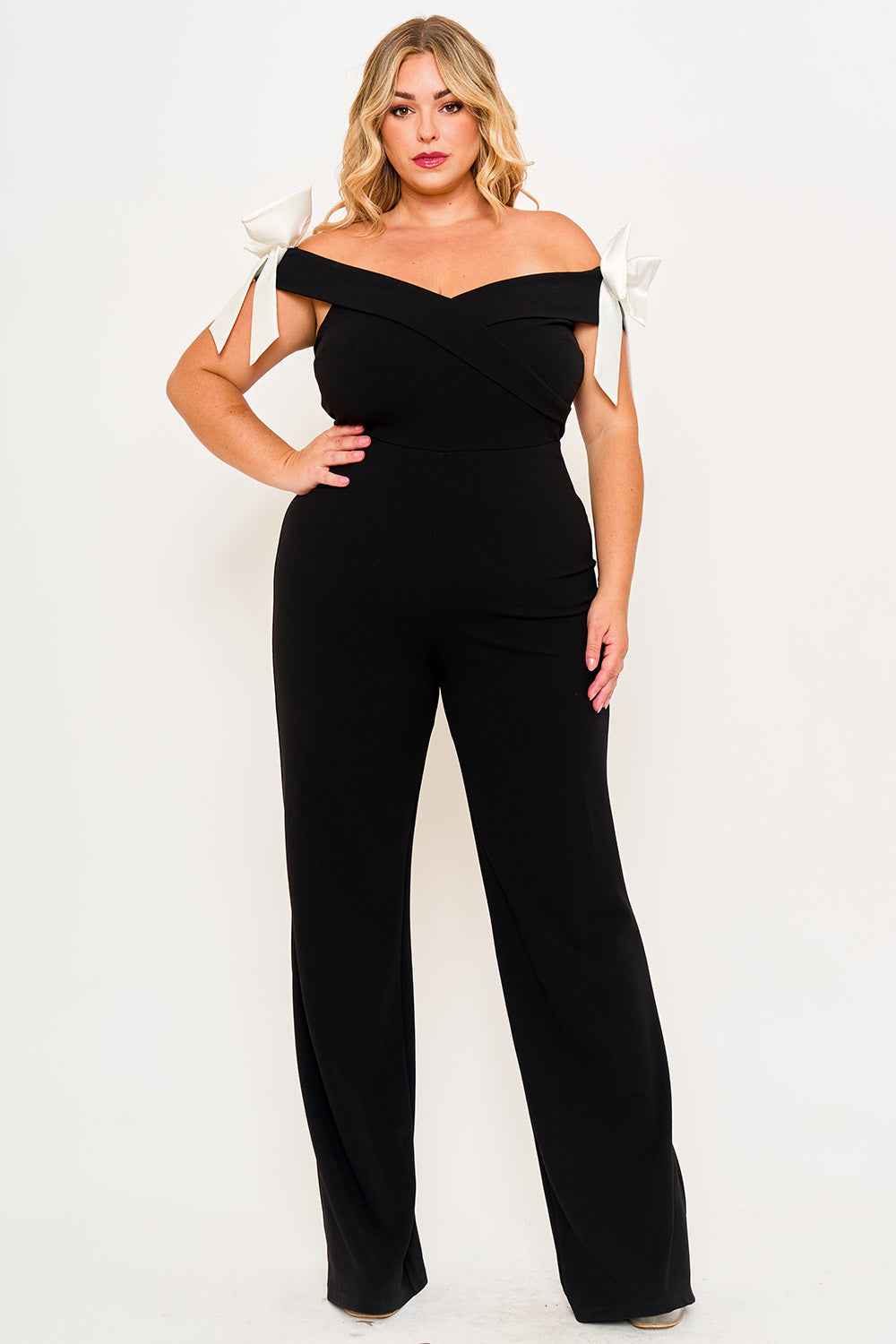 Fabric Contrast Off Shoulder Plus Size Jumpsuit – Burgundy | Boutinie