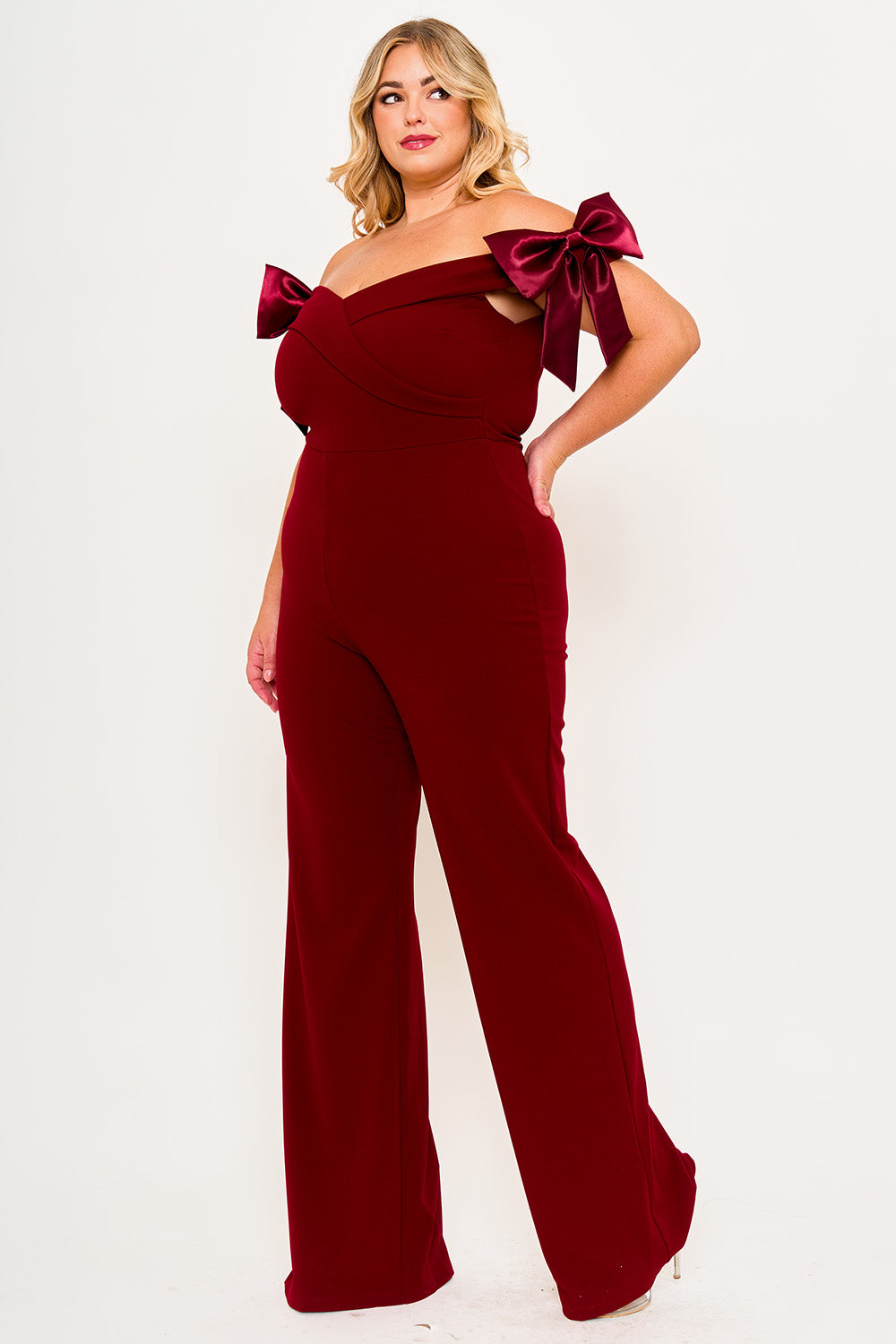 Ixb2517jp - Bow Off The Shoulder Plus Size Jumpsuit Symphony USA Wholesale