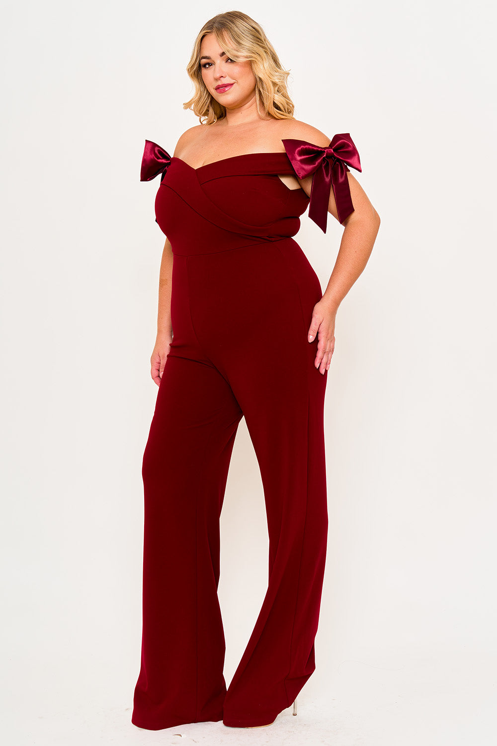 Ixb2517jp - Bow Off The Shoulder Plus Size Jumpsuit Symphony USA Wholesale