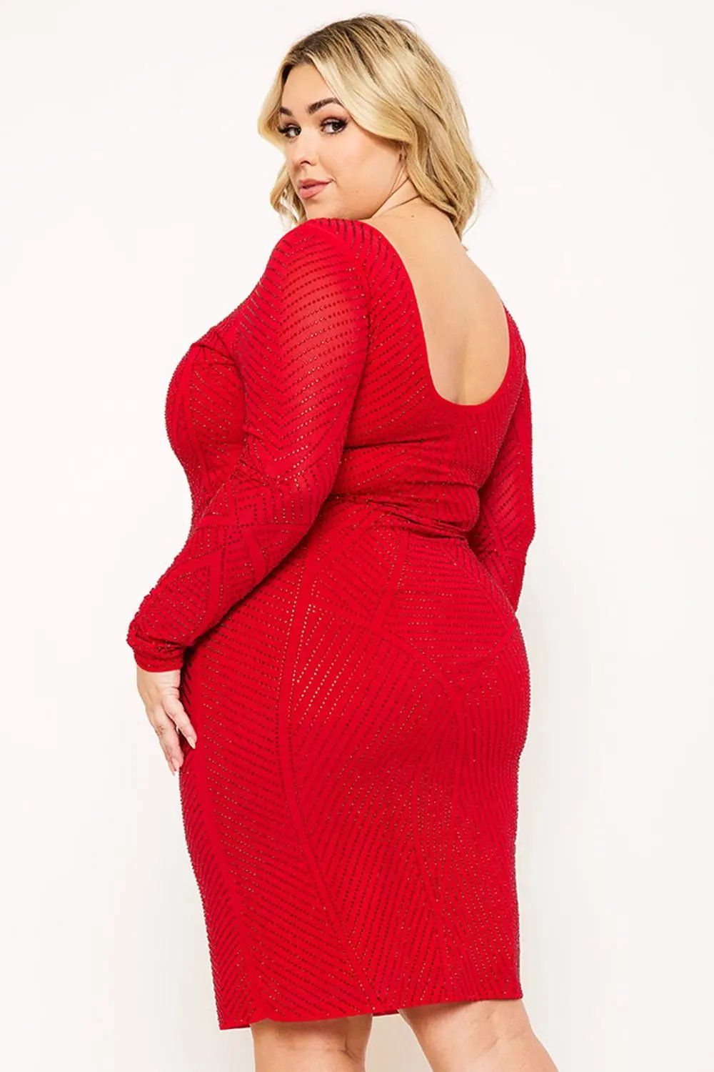 Rhinestone Midi Dress – Figure Hugging Elegant Cocktail BOUTINIE