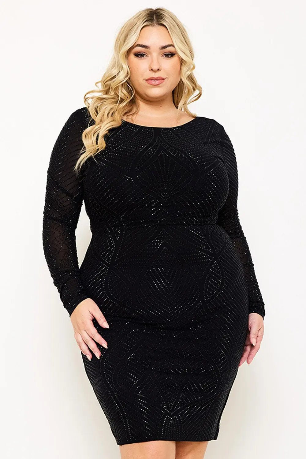 Rhinestone Midi Dress – Figure Hugging Elegant Cocktail BOUTINIE