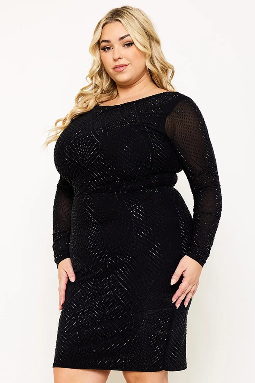 Rhinestone Midi Dress – Figure Hugging Elegant Cocktail BOUTINIE