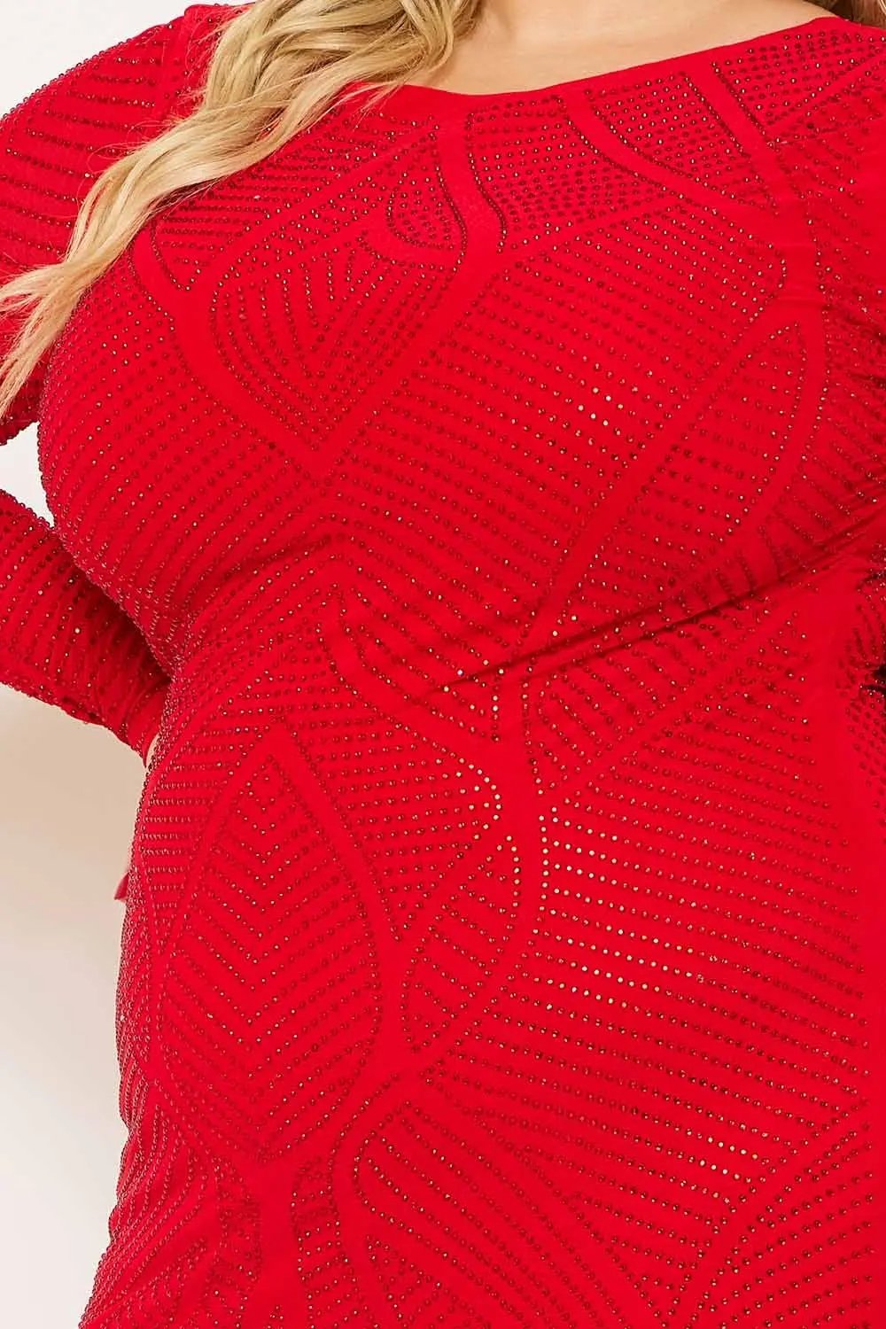 Plus Size Maxi Dress - Patterned Rhinestone Long Sleeve Slip On BOUTINIE