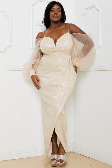 Plus Size Maxi Dress - Adjustable Strap, Pleated Waist Evening Gown BOUTINIE