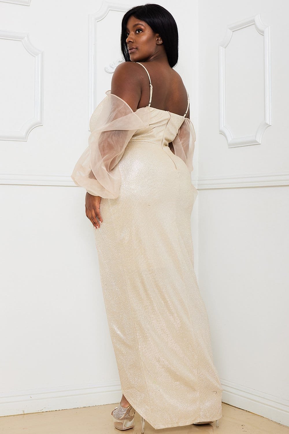 Plus Size Maxi Dress - Adjustable Strap, Pleated Waist Evening Gown BOUTINIE