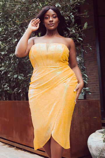 Plus Size Midi Dress - Iridescent Sequin Wrap Tulip Hem BOUTINIE