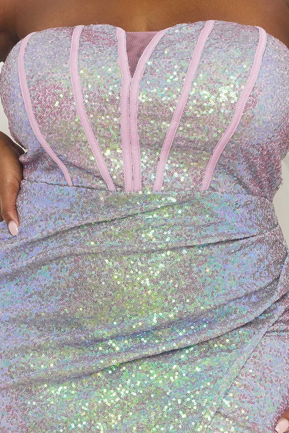 Plus Size Midi Dress - Iridescent Sequin Wrap Tulip Hem BOUTINIE