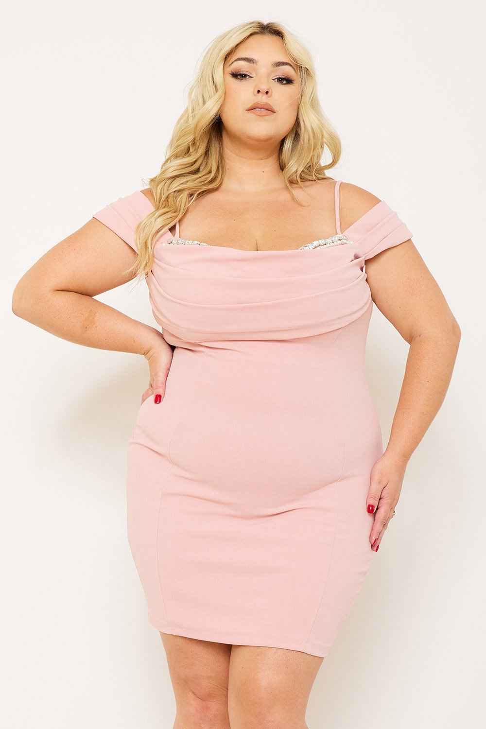 Rhinestone Trim Plus Size Mini Dress