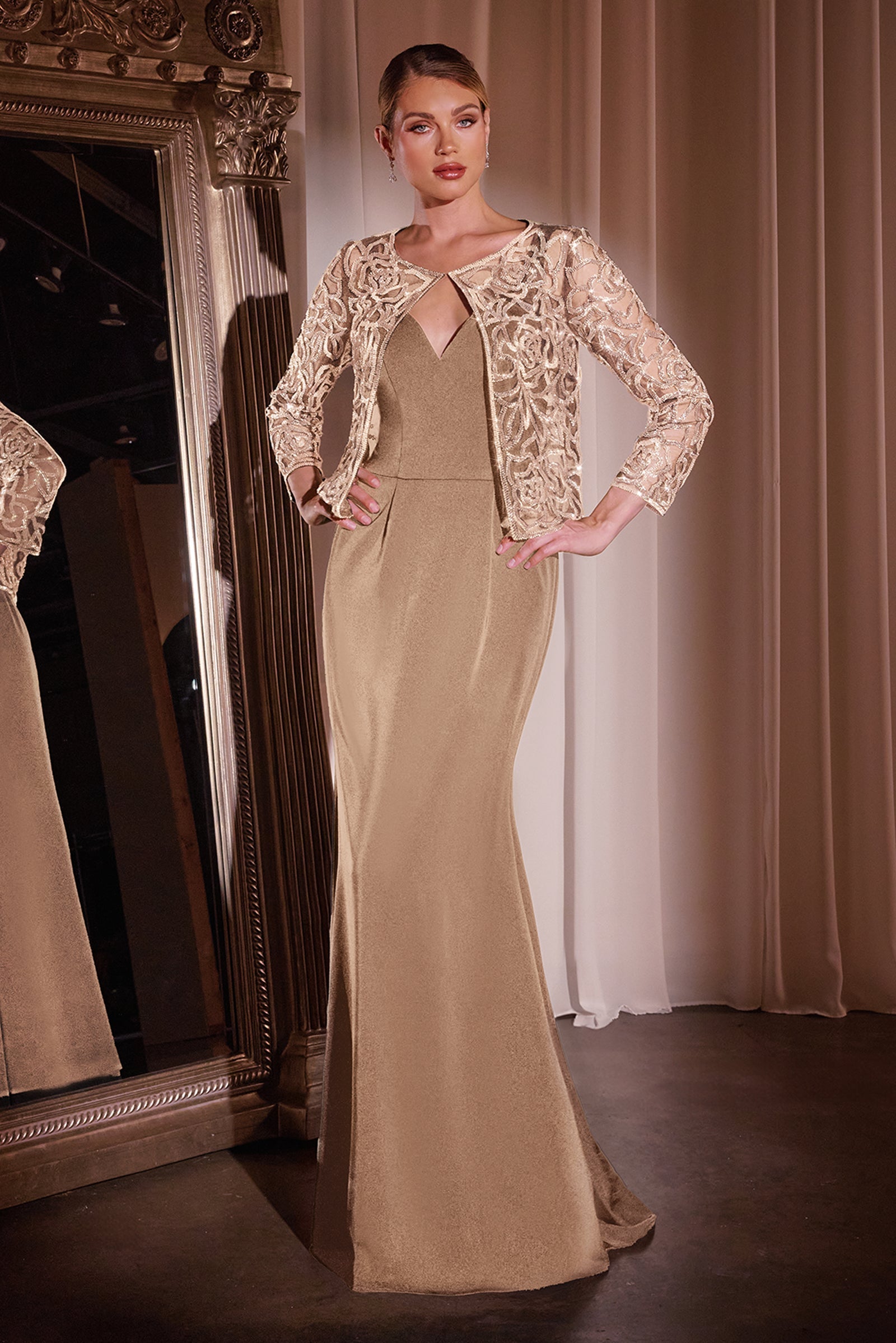 Fitted Sleeveless Jacket Gown by Ladivine J881 Cinderella Divine