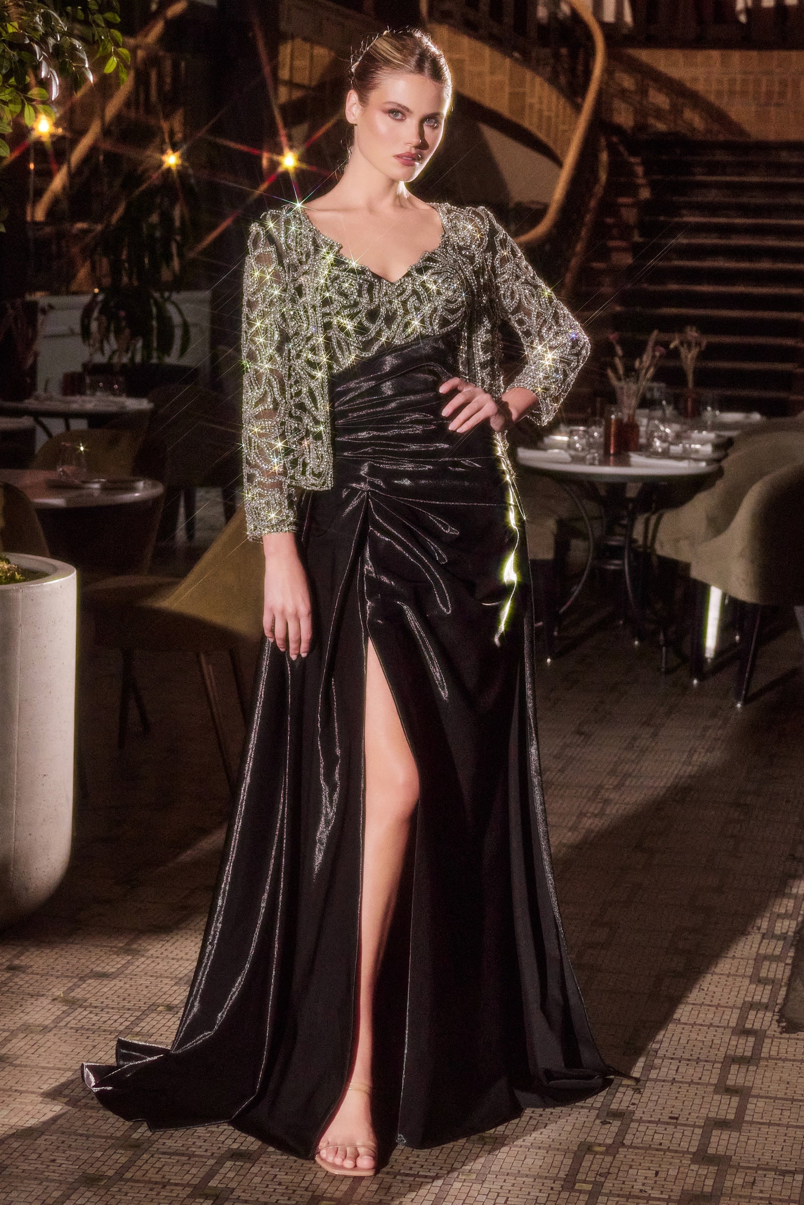 Fitted Sleeveless Jacket Slit Gown by Ladivine J882 Cinderella Divine