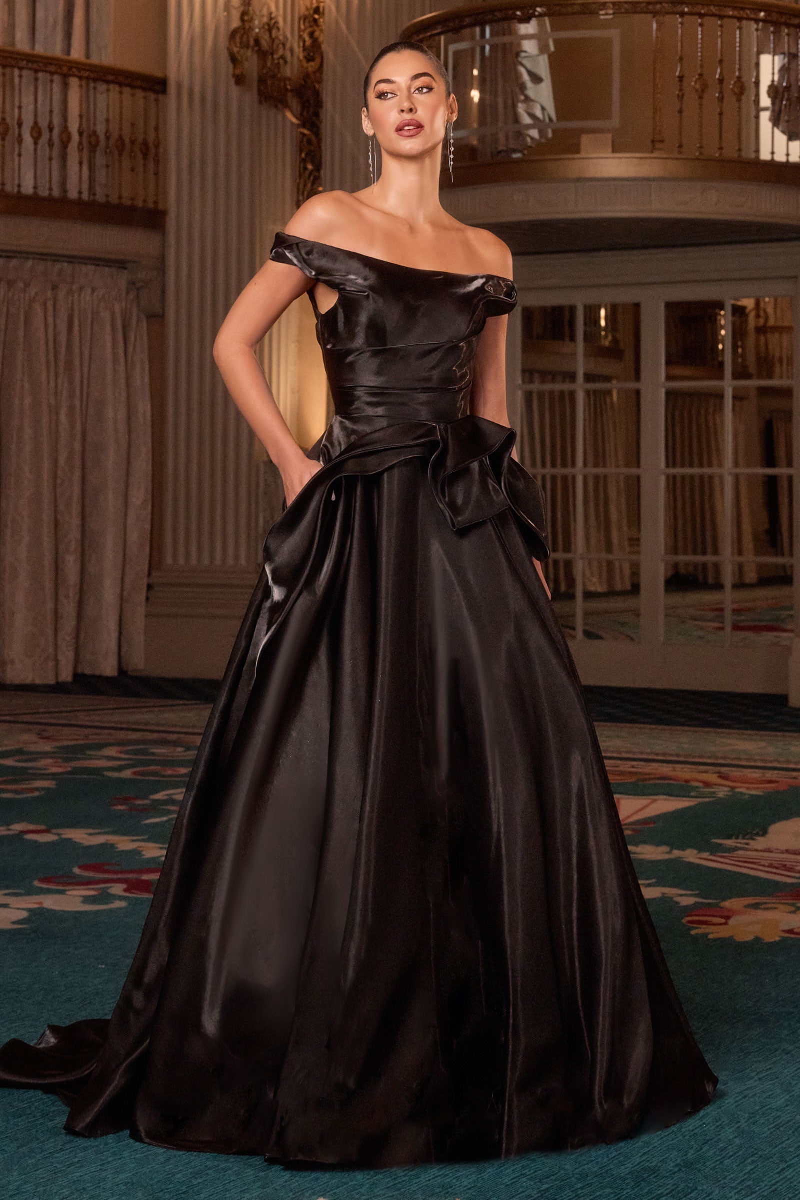 Organza Off Shoulder A-line Gown by Ladivine J885 Cinderella Divine
