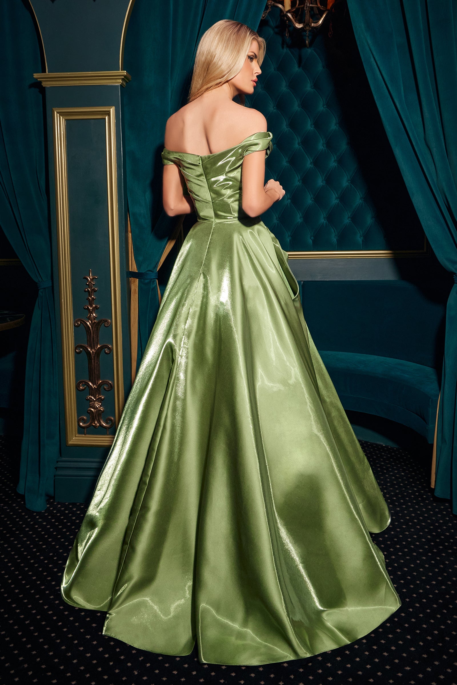 Organza Off Shoulder A-line Gown by Ladivine J885 Cinderella Divine