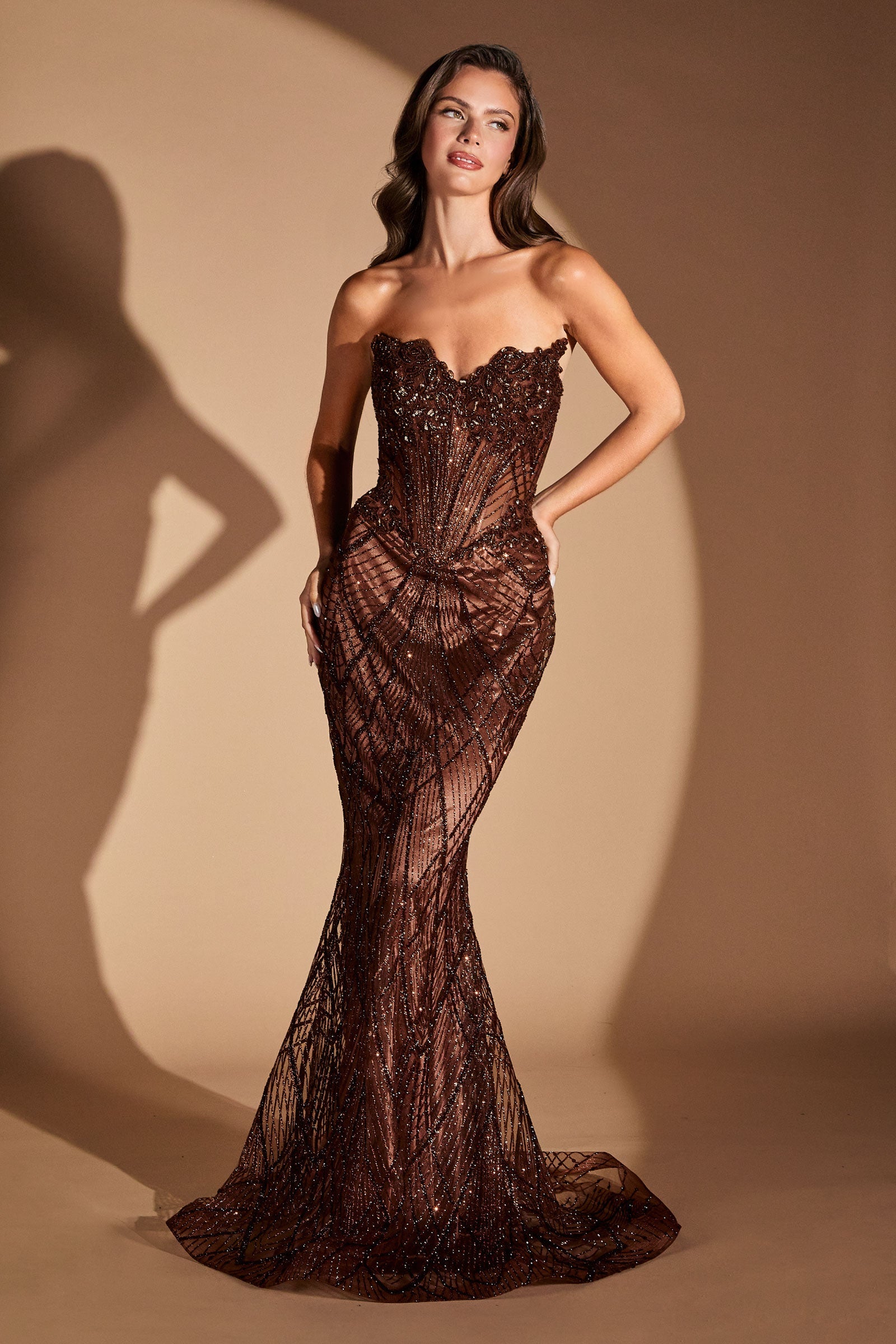 Beaded Strapless Mermaid Dress by Ladivine J888