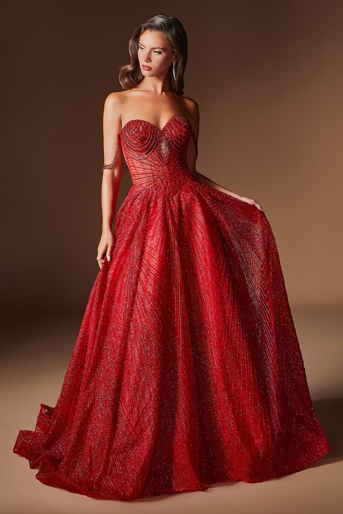 Glitter Off-the-Shoulder A-Line Formal Gown | Ladivine J915