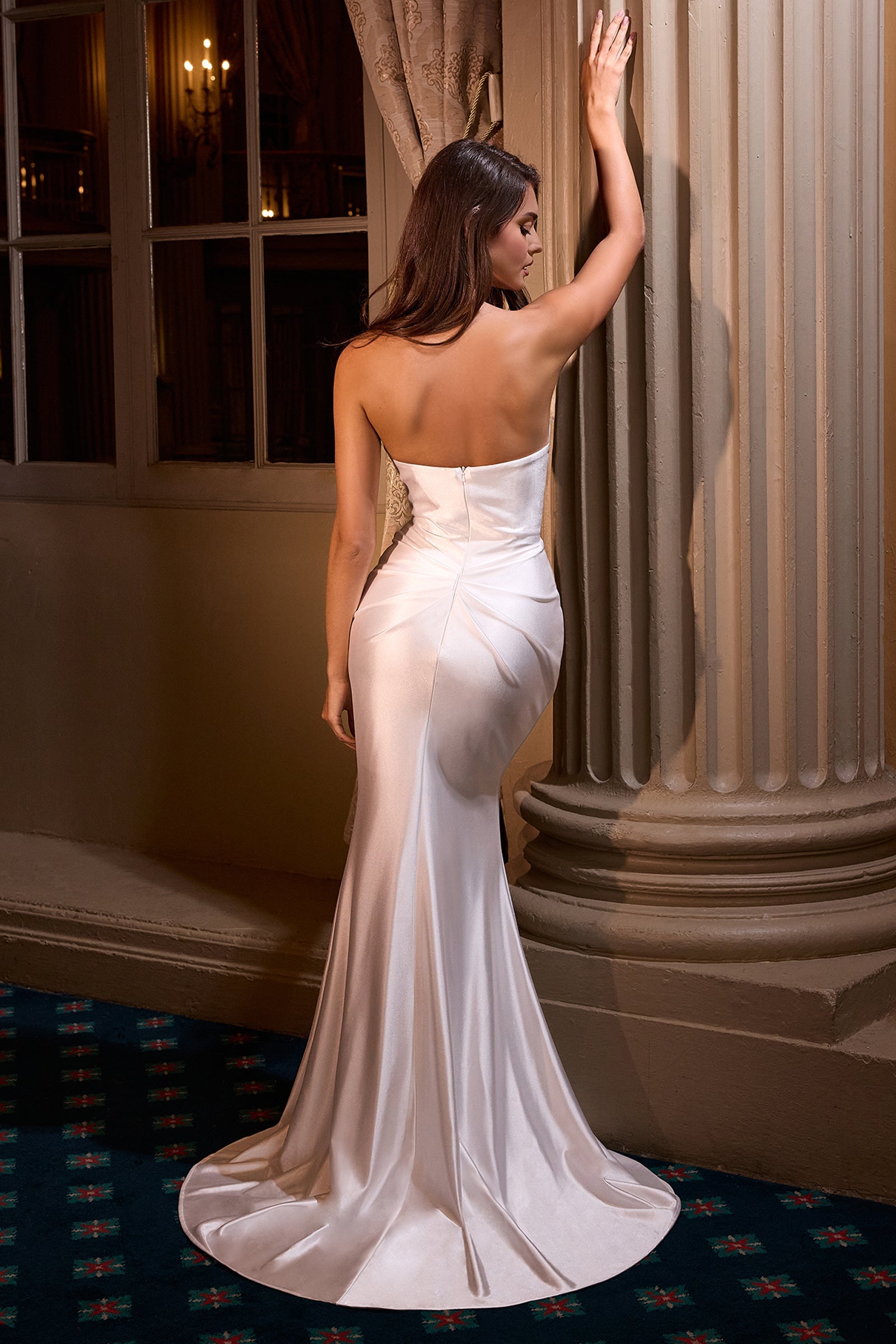 White Satin Strapless Gown by Ladivine KV1118W Cinderella Divine