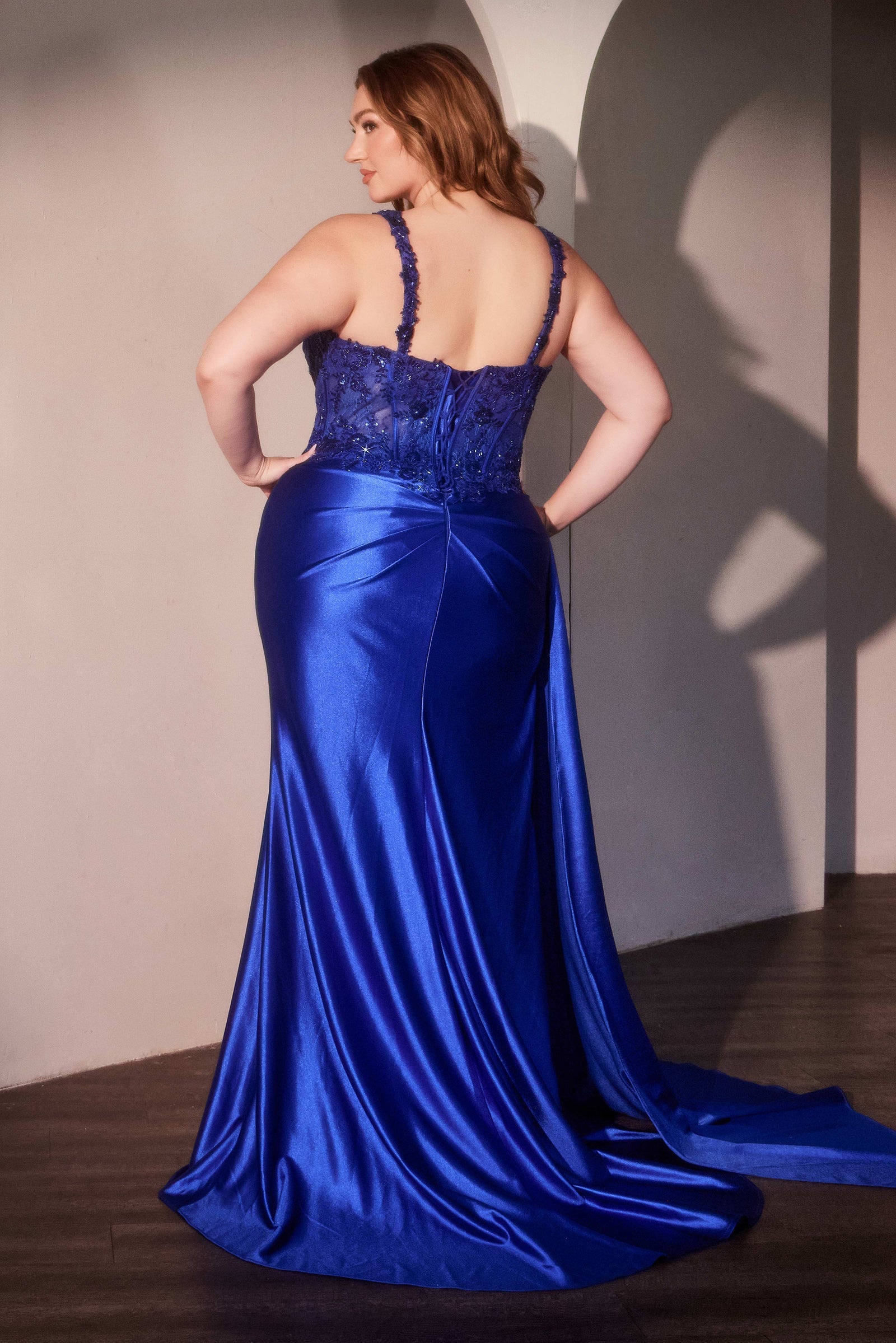 Applique Satin Sleeveless Slit Gown by Ladivine KV1125 Cinderella Divine