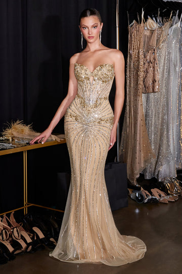 Beaded Strapless Mermaid Dress by Ladivine KV1139