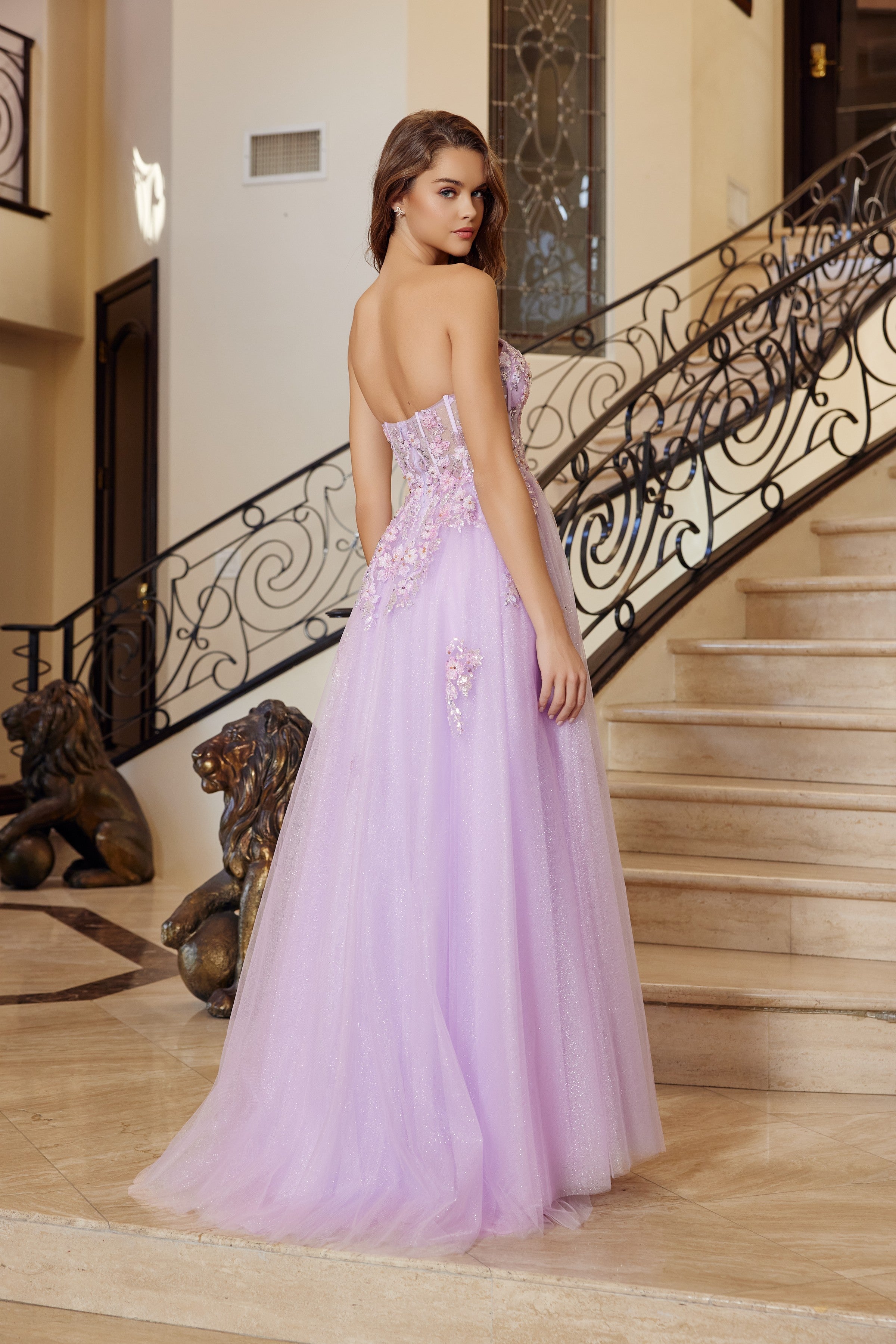 Applique Strapless A-line Slit Gown by Nox Anabel Q1773