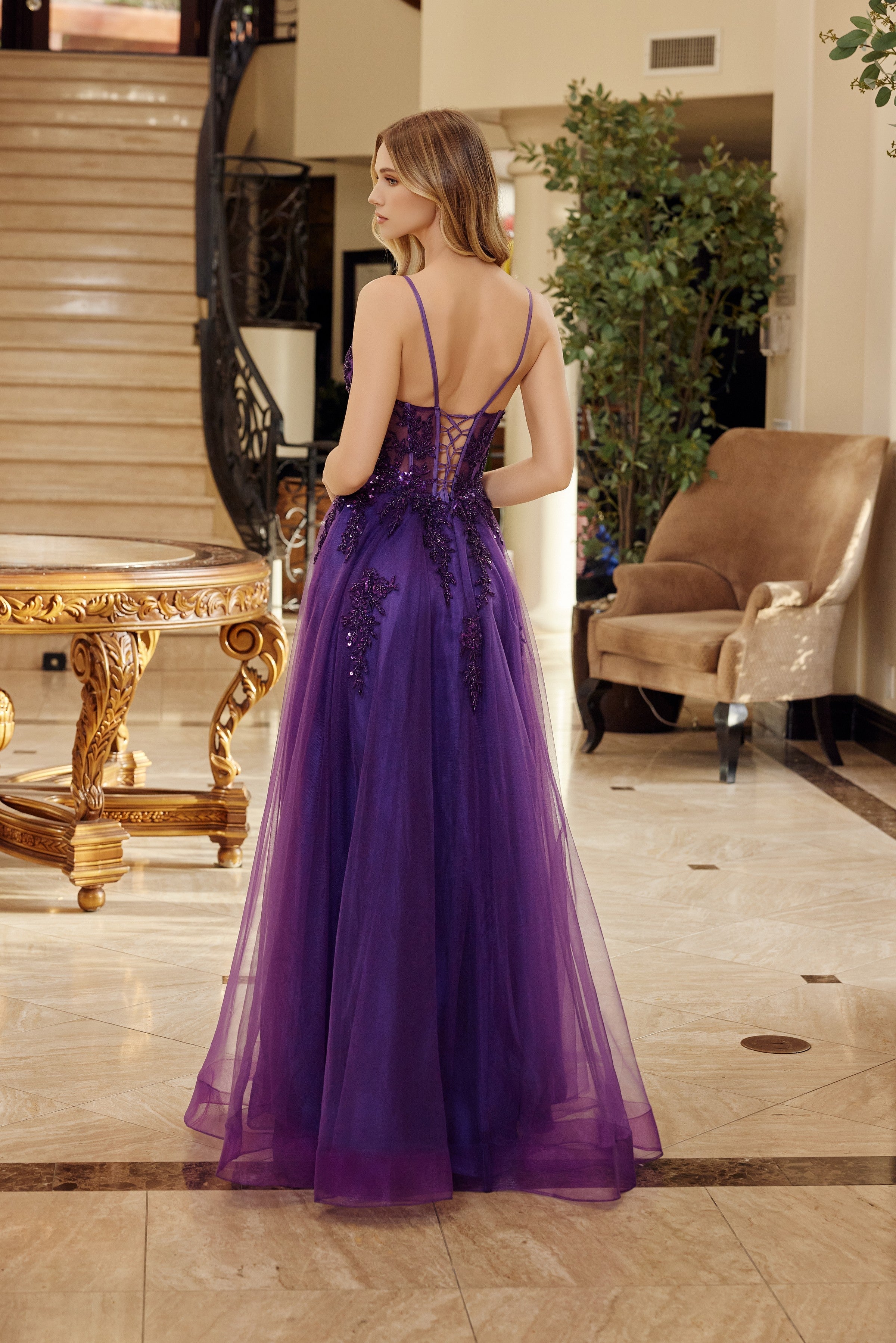 Applique Sleeveless A-line Gown by Nox Anabel Q1778