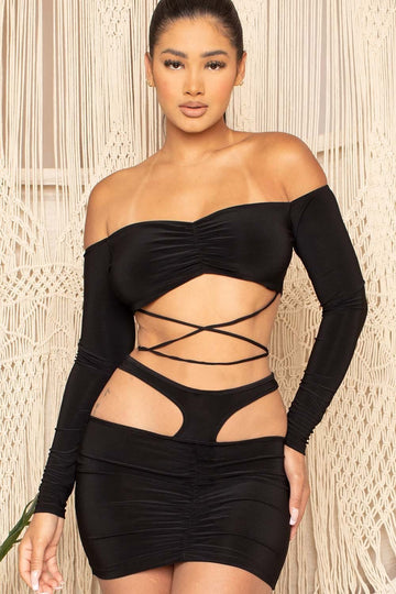 Off Shoulder Dress - Two Piece Set With Shirring Detail & Cutout BOUTINIE