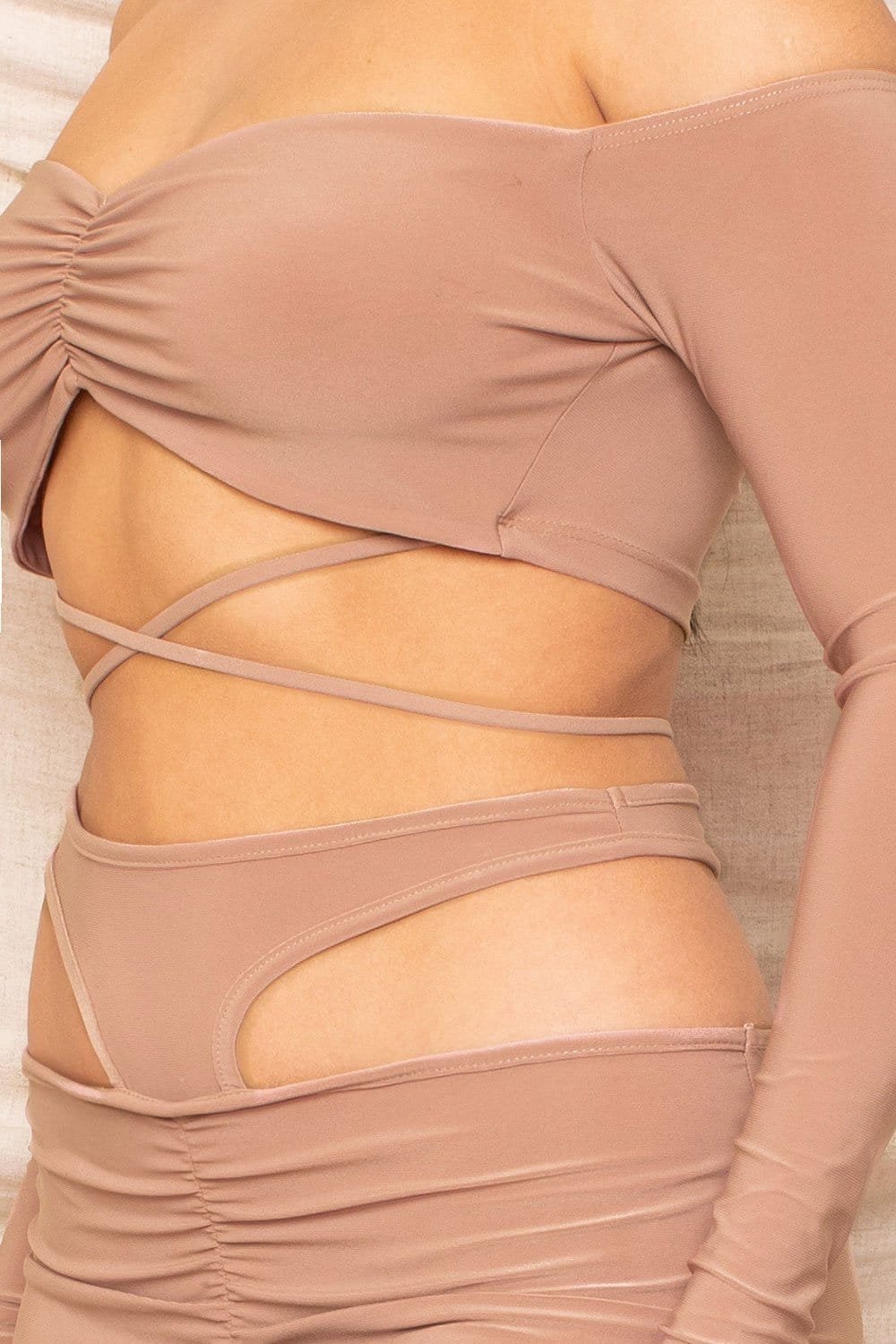 Off Shoulder Dress - Two Piece Set With Shirring Detail & Cutout BOUTINIE