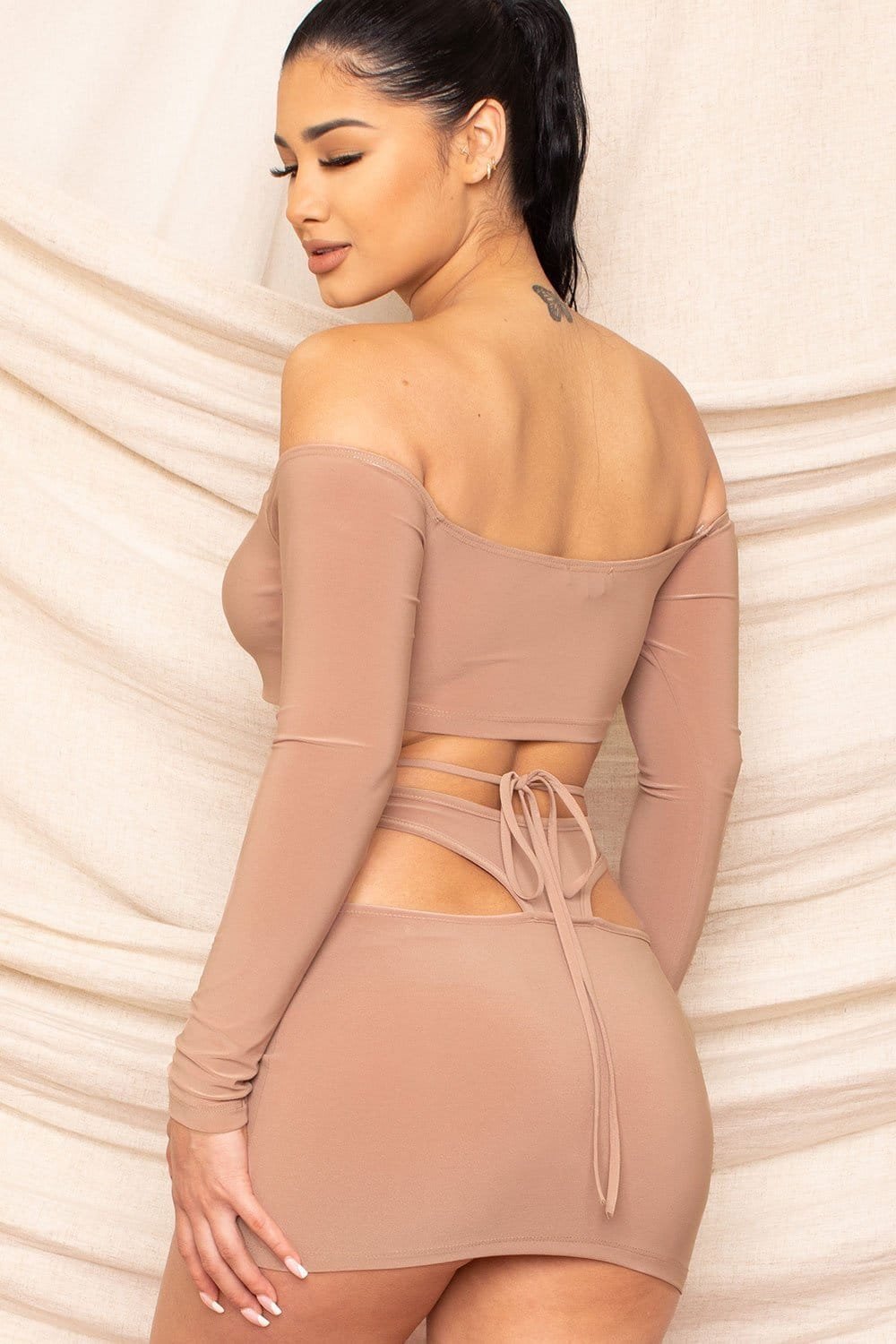 Off Shoulder Dress - Two Piece Set With Shirring Detail & Cutout BOUTINIE