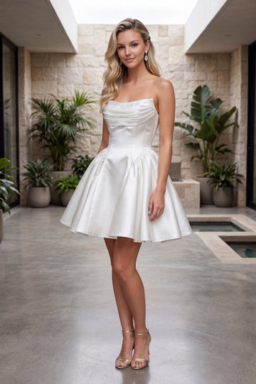White Short Strapless Evening Dress | Nox Anabel NR7068W