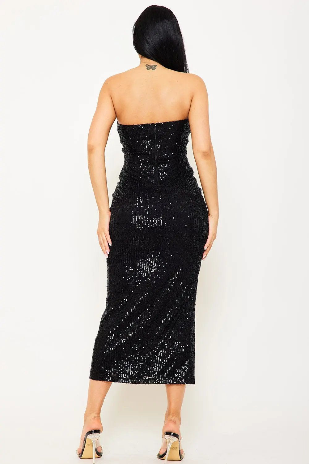 Sequin Midi Dress | Stretch Fabric & Criss Cross Detail BOUTINIE